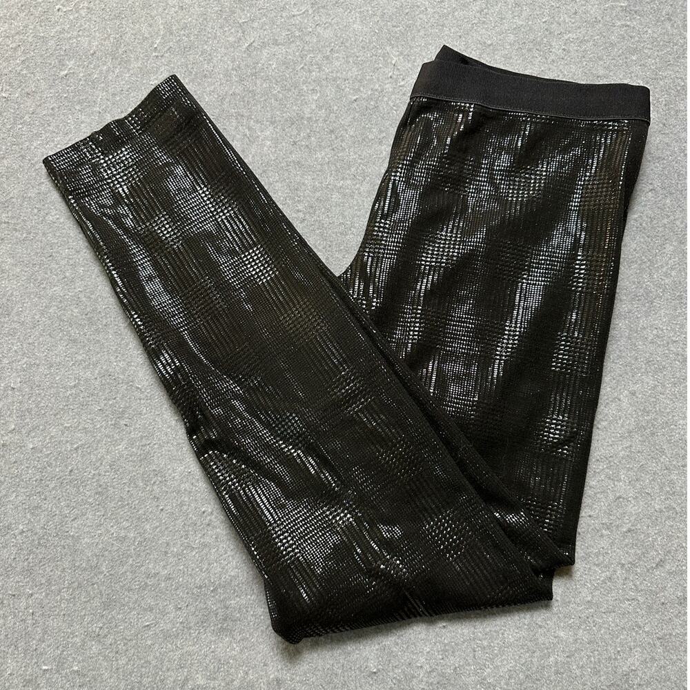 Marc Cain Womens N4 Black Metallic Plaid Skinny Pants Leggings Made Europe